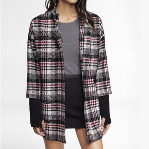 Express Plaid Ribbed Sleeves Wool Cocoon Jacket
